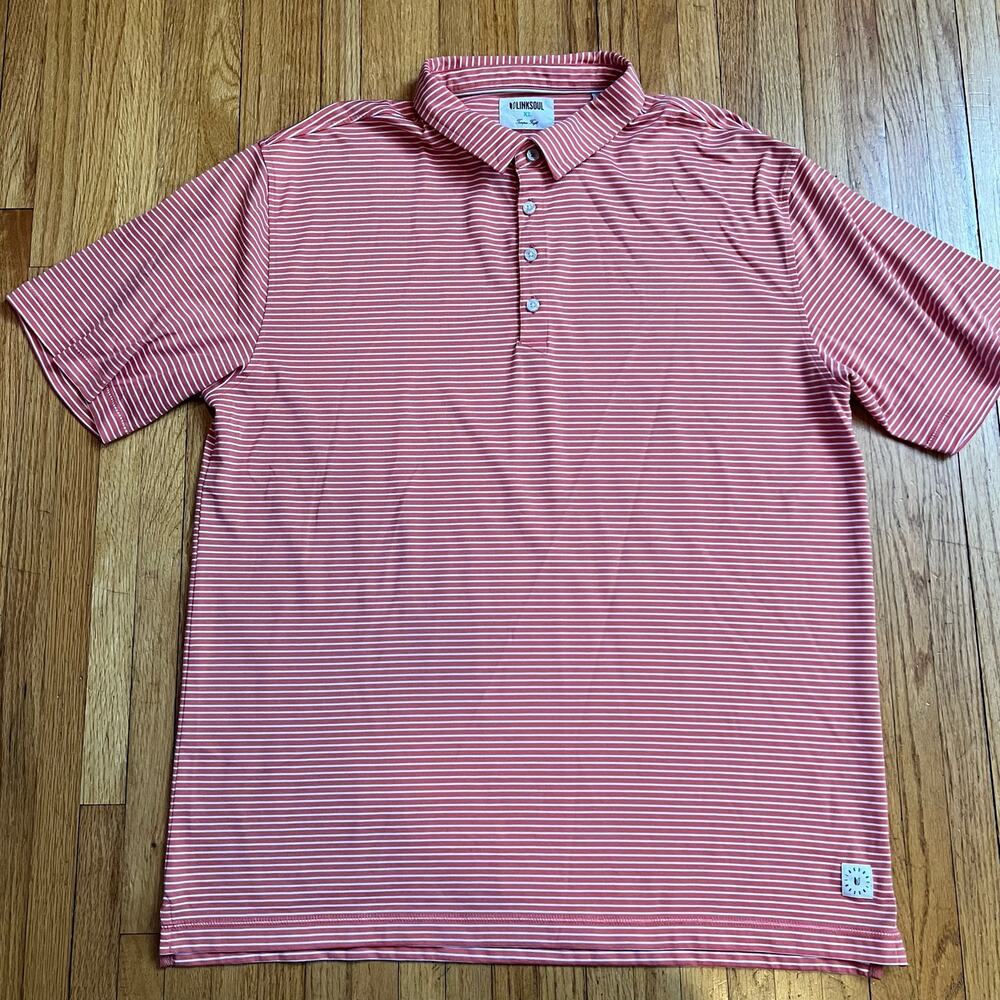 Linksoul Polo Shirt Mens XL Golf Stripe Coral